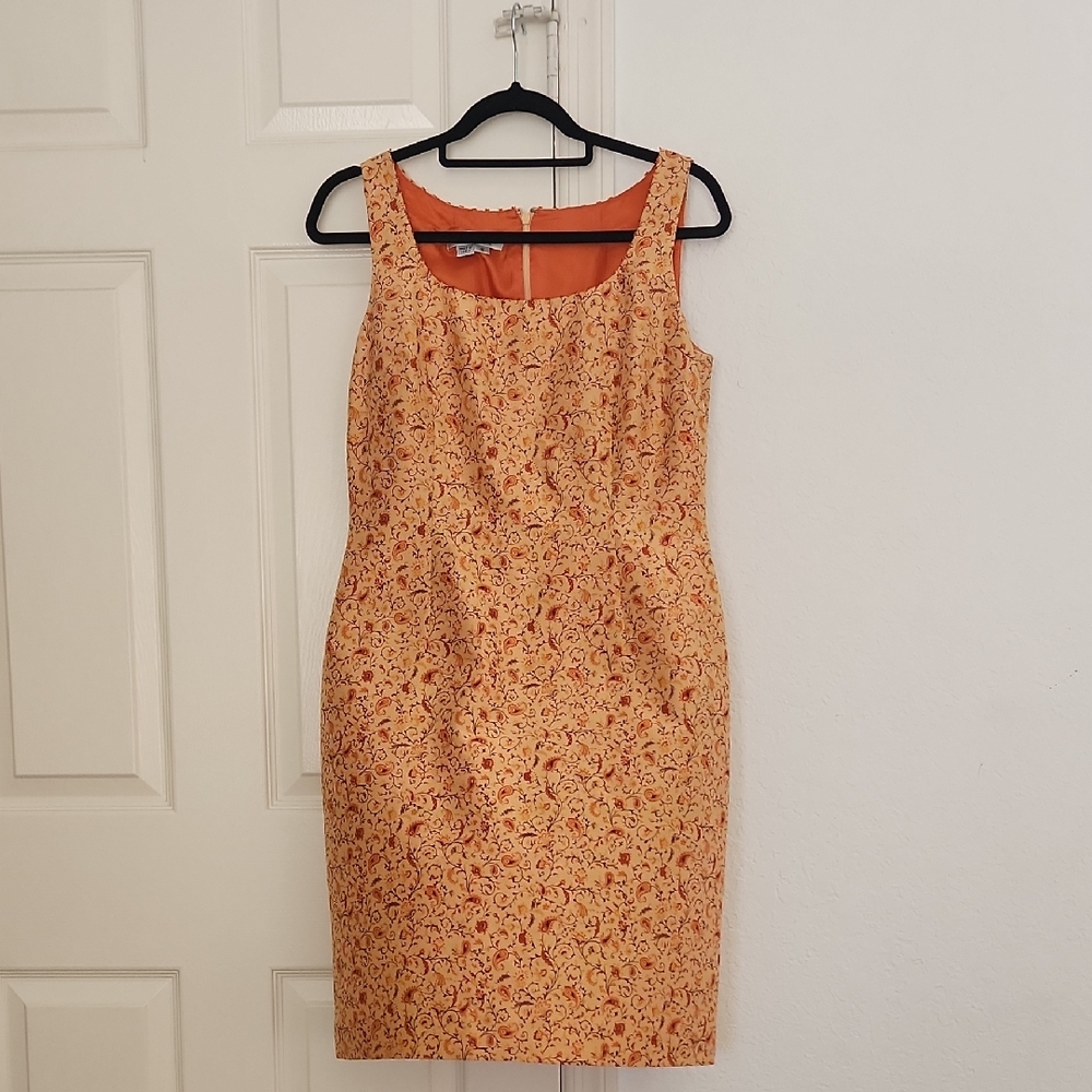 Kay Unger New York 100% Silk Floral Orange Cocktail Dress Size 8